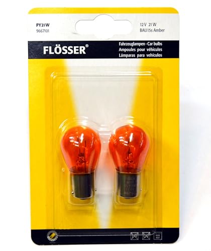Flosser Incandescent BAU15s PY21W 7507 21W 9667101 Amber Turn Signal Light Bulbs Replacement Lamp (Pack of 2) Made in Germany