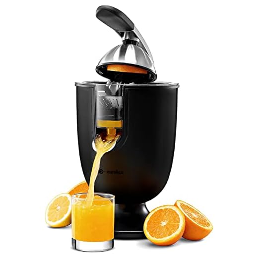 Eurolux Espremedor elétrico de frutas cítricas, para laranja, limão, toranja, cabo macio de aço inoxidável e tampa de cone para uso fácil, espremedor de suco mais poderoso