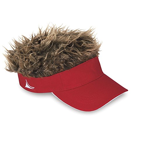 Flair Hair Mens - Visor Cap Fake Hair Wig Novelty Gift With Red