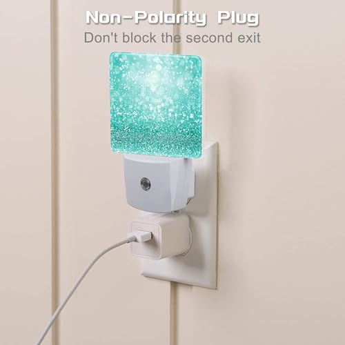 Image of Teal Turquoise Glitter Night Light Plug into Wall, Green Sparkle Bling Dusk to Dawn Night Light Plug in,0.5w Energy Saving Sleep Friendly NightLight for Kids Boys Girls Home Decor