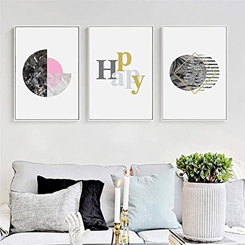 Toile abstraite géométrique pour habiller un grand mur de salon : 3 affiches modernes 50x75cm