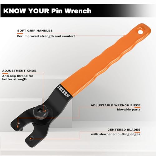 Image of KSEIBI 689048 Universal Adjustable Pin Angle Grinder Wrench for Flange Grinder Tool Machine from 4 Inch - 9 Inch Spanner