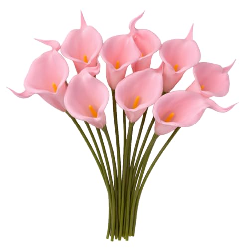 Image of 10 Pcs Artificial Calla Lily Flowers Bunch for Vase and Flower Pots- Premium Real-Look Faux Lily Stems for Home Decor, Living Room, Bedroom, Office Decoration (Vase not Included) (Rose Pink)