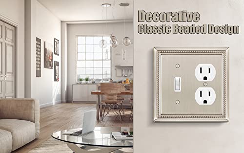 Image of Henne Bery Sunken Pearls Heavy Duty Decorative Wall Plate Switch Plate Outlet Cover (Toggle /Duplex, Satin Nickel)