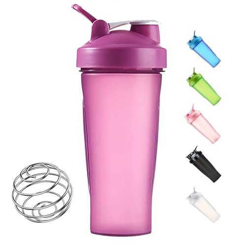 Toced 600ml Protein Shaker Bottle with Steel Mixing Spring, Purple