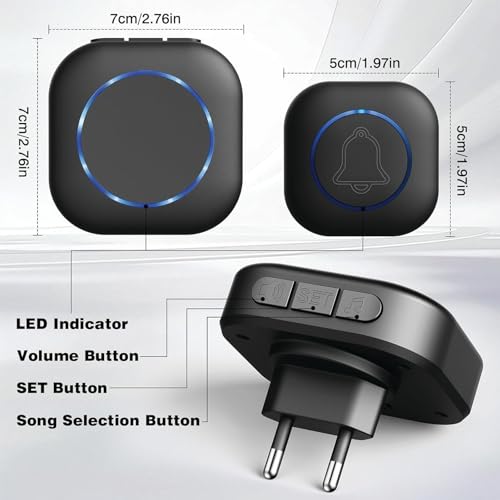 Image of Wireless Door Bell for Home and Office, Small Calling Bell for Office, Upto 1000 Feet Range with 36 Melodies Chimes, LED Flash, 3 Level Volume Doorbell Alarm (Transmitter & 2 Receiver)