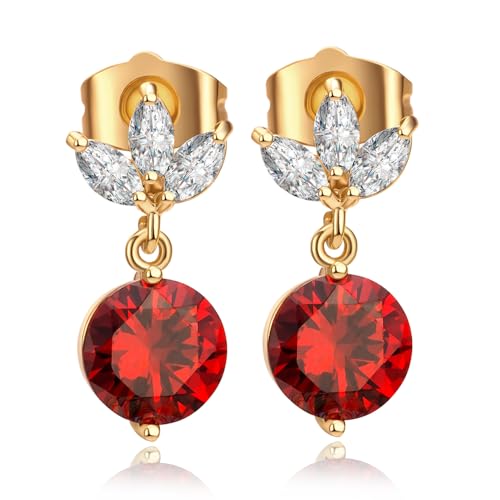 Boucle d'oreille pendante plaquée Or, le bijou rond en zircone parfait pour vos soirées