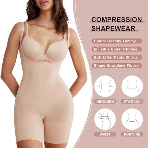 SHAPERX Shapewear for Women Tummy Control Open Bust Thigh Slimmer Body Shaper4