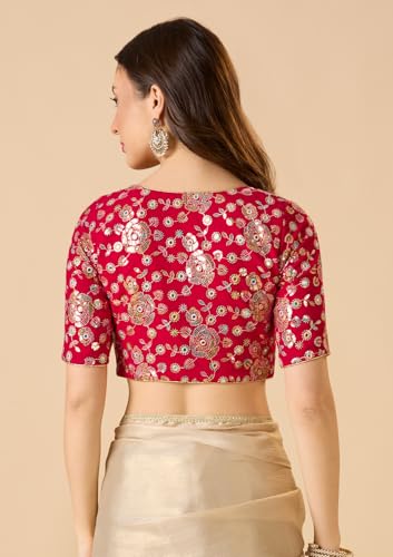 Image of SALWAR STUDIO Georgette Sweetheart Neck Readymade Blouse with Embellishment