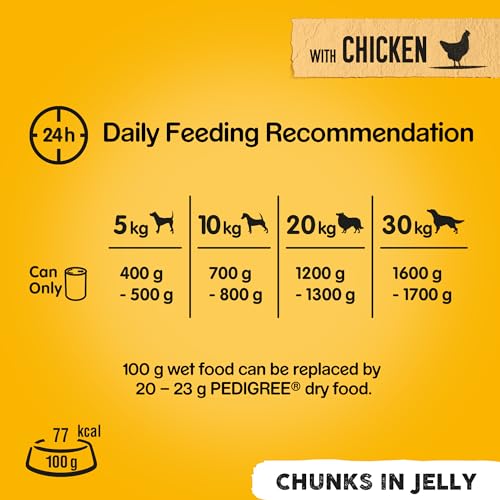Pedigree Huhn und Karotten in Gelee, Nassfutter für Hunde, 24 Dosen à 400 g