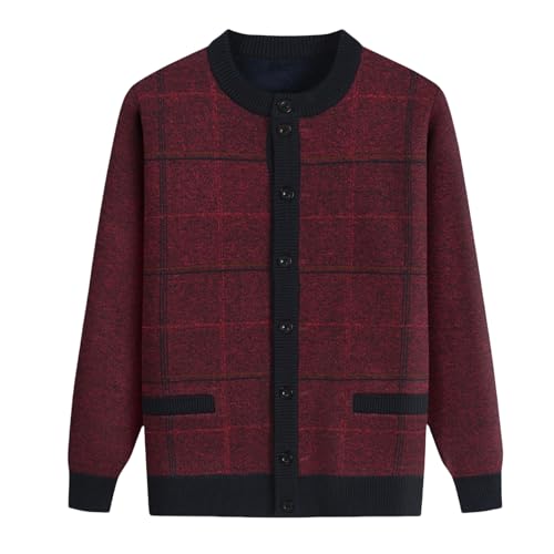 Autumn Winter Fleece Lined Warm Front Button Men's Thick Knit Cardigan