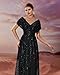 Giffniseti Women's V Neck Sequin Ball Gown Formal Maxi Dress A-Line Prom Evening Party Gowns Black
