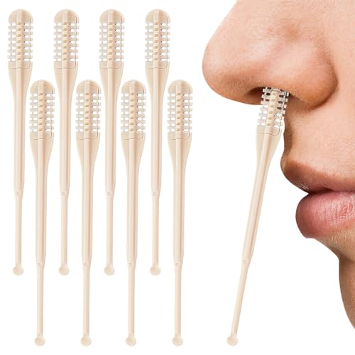 2-in-1 Nasal Hair Cutter, Upgrade Double Sided Nose Hair Trimmer for Men Women, 360° Rotating Manual Nostril Hair Remover Tool, Portable Ear and Nose Hair Trimmer Clipper with Ear Picker (12 PCS)