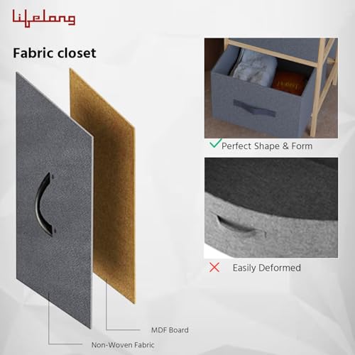 Image of Lifelong 3-Drawer Fabric Storage Organizer with Wooden Frame | Multipurpose Storage Unit for Bedroom, Living Room, Office & Kids' Room | Lightweight Drawers| Foldable Non-Woven Fabric Drawers | Grey