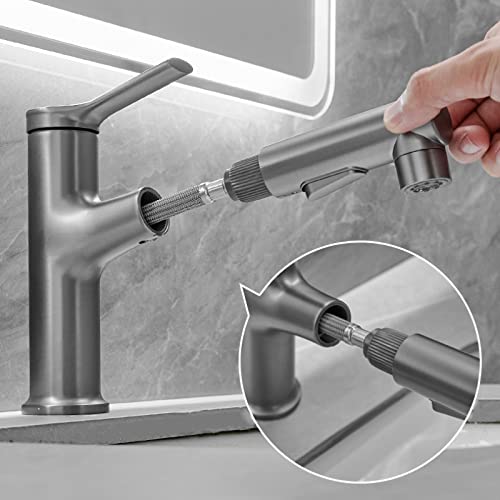 Robinet mélangeur rétractable eau chaude froide avec douchette lavabo salle de bain