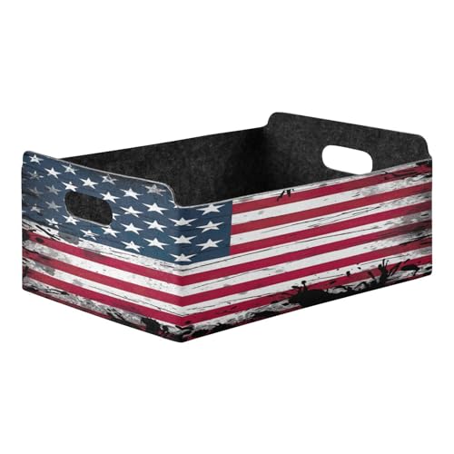 YETTASBIN American Flag Felt Storage Baskets with Handle