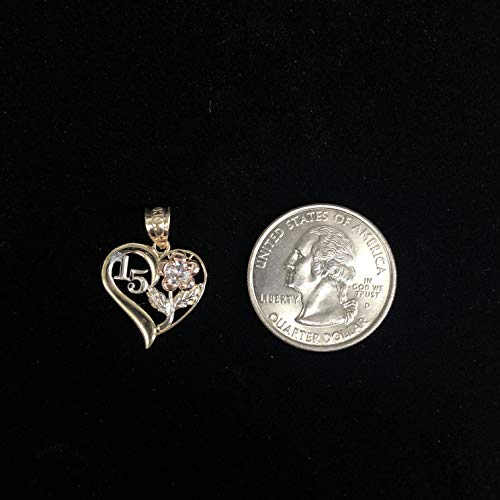 Ioka - 14K Tri Color Gold Sweet 15 Years Quinceanera Heart Charm Tiny Pendant For Necklace or Chain4