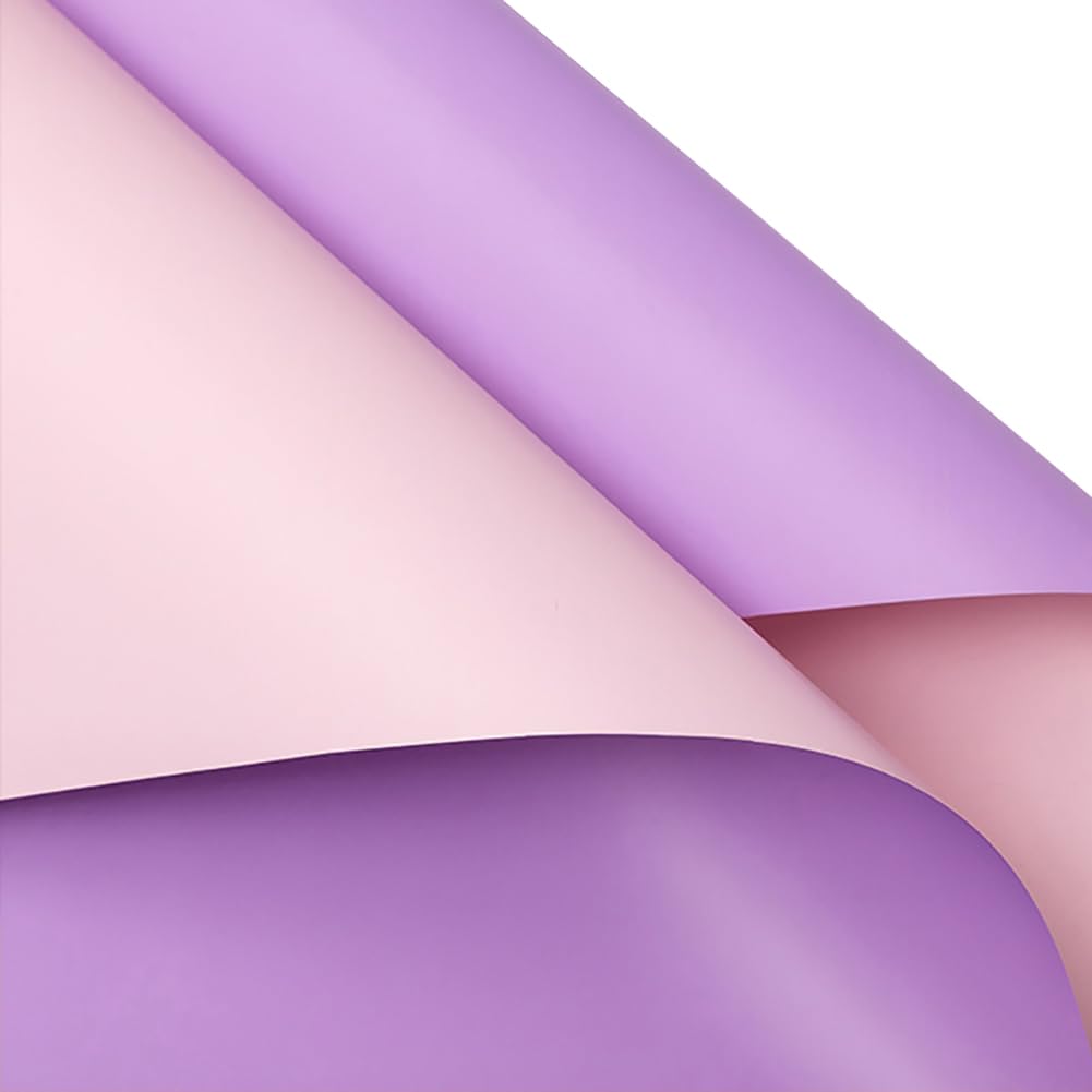 JIHUOO 20 Sheets 57 x 57cm Waterproof Flower Wrapping Paper Bouquet Packaging Paper Floral Wrapping Paper Sheets Fresh Flower Packing Paper Florist Supplies Pink and Purple