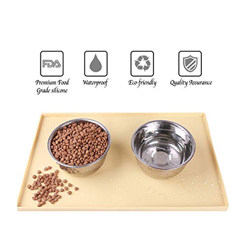 Hubulk Dog Feeding Mat,Silicone Pet Food And Water Bowl Placemat,Dishwasher, High Raised Edge To Prevent Spills,Nonslip Waterproof Tray To Stop Messes On Floor (19"X12"X0.5", Yellow) #TOP4