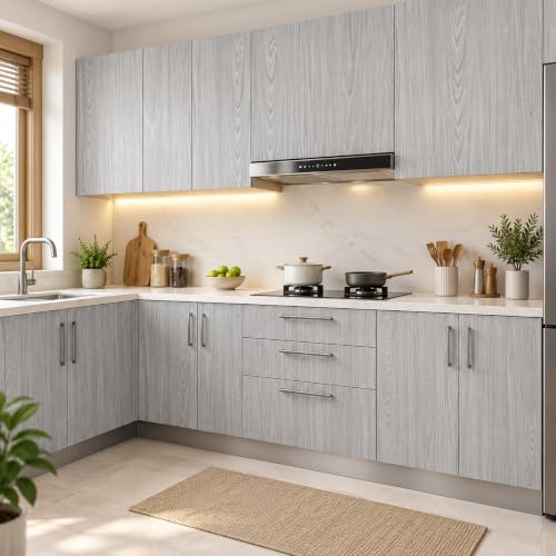 Image of HOME13 Wood Grain Wallpaper Peel and Stick Wood Contact Paper Self Adhesive Removable Thicken Wooden Wall Paper for Kitchen Cabinets Drawer Shelf Liner Waterproof(12x72 Inch, Grey Wooden)