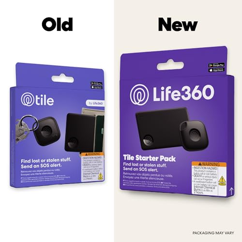 Image of Life360 Tile Starter Pack - Bluetooth Trackers and Item Finders for Keys, Wallets & More. Both iOS and Android Compatible. Phone Finder. 2-Pack (Black Mate /Slim)
