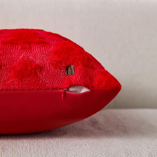 Image of Allorry Christmas Pillow Covers 18x18 inch Set of 2 Christmas Decorations Soft Plush Faux Fur Wool Red Christmas Tree Throw Pillow Cases Winter Holiday Decor for Sofa Living Room PT012Q18