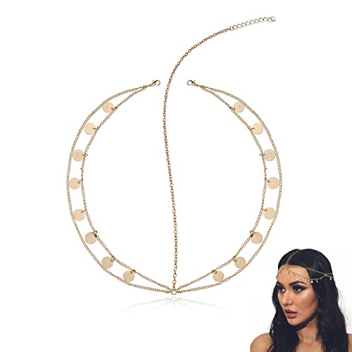 Cadena de cabeza dorada bohemia, diadema dorada para mujer, tocado de disfraz de Cleopatra, accesorios gitanos para mujer, diadema de disfraz de festival para Halloween y accesorios de festivales