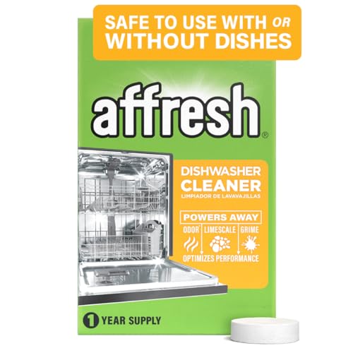 Affresh Dishwasher Cleaner, Helps Power Away Odor Causing Bacteria, Limescale, Mineral Deposits & Grime Inside Pump, Tub & Hoses, 12 Tablets, 1 Year Supply