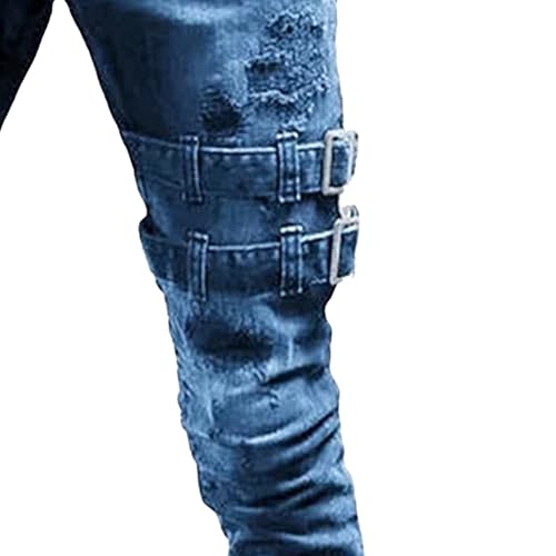 Ripped Jeans Men Skinny Fit Punk Biker Style Cargo Denim Pants with Zipper Buckle Streetwear4