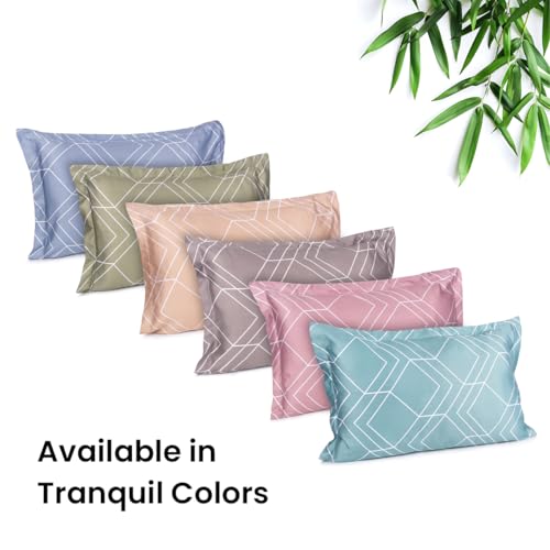 Image of Mush Bamboo Printed Pillow Cover Set of 2 | 100% Bamboo Pillow Cover for Hair and Skin | 300 TC | Breathable, Silky Soft and Envelope Pillowcases | 17 inchx27 inch Geometric Print, Lavender