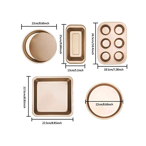 Nonstick Bakeware Set,5Pcs Bakeware Include Loaf Pan, Square Pan, Round Cake Pan, 6 Cups Muffin Pan #TOP6