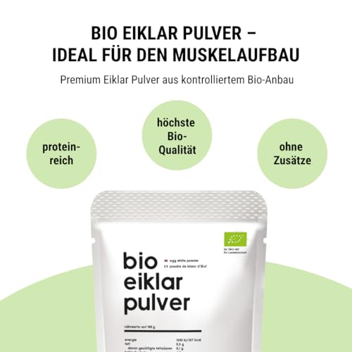 Bio Eiklar-Pulver, reines-Eiweiss-Protein aus Bio-Ei, zum Kochen, Backen und für Shakes, pasteurisiert, sprühgetrocknet, 450g, GreenOrganic