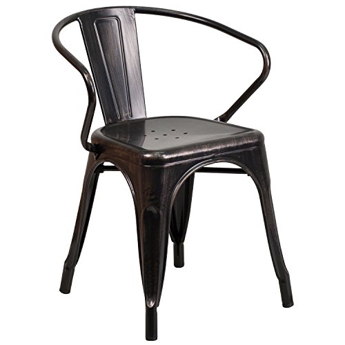 Emma + Oliver Commercial Grade Black-Gold Metal Indoor-Outdoor Chair With Arms #TOP2