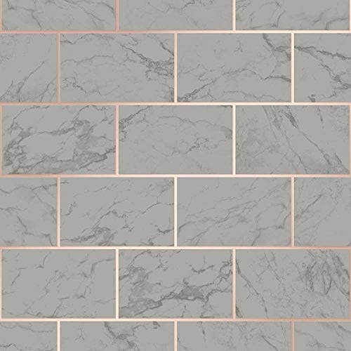 3D Effect Brick Tile Wallpaper Charcoal Marble Rose Gold Metallic Vinyl from YöL