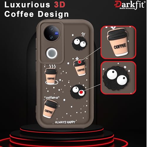 Image of DARKFIT Back Case Cover Compatible with Vivo V50 5G | Cute Fun Cartoon Ball 3D Coffee Silicone Case | Body Protection | Camera Protection | Shock Proof | for Vivo V50 5G | Color Brown | Pack of 1