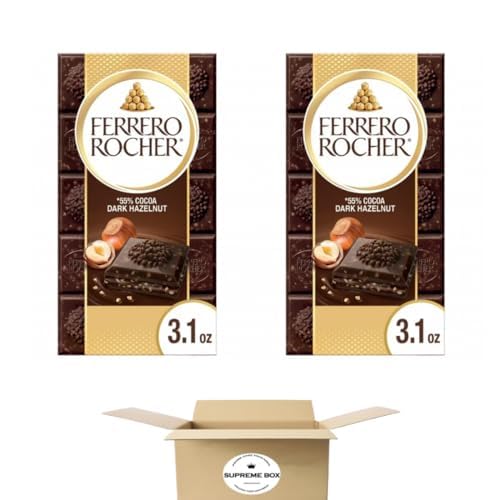 Ferrero Rocher - Barra de chocolate oscuro y avellana, 3.1 onzas, paquete de 2 (6.2 onzas en total)