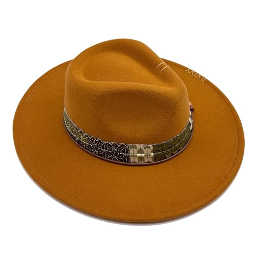 Image of Classic Wide Brim Fedora Hat for Women Man Floppy Panama Hat Western Felt Outdoor Hat with Band Sun Protection