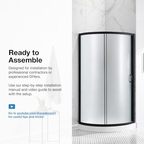 OVE Decors Breeze 32 in. Corner Shower Sliding Door, With Included Base, Frosted Glass and Black Finish by OVE Decors - Used condition - Image 3