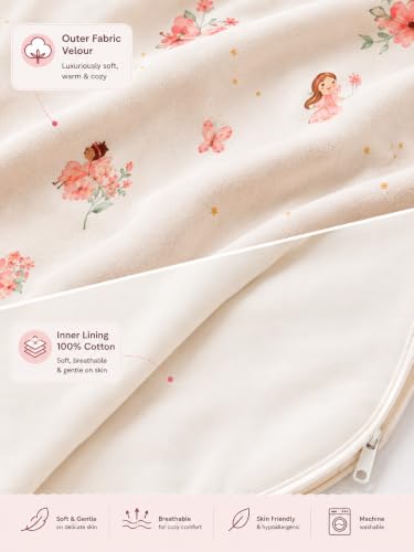 Image of TuddyBuddy Baby Cotton Wearable Quilted Sleeping Bag Blanket 1.5 Tog with 1 Way Zipper Closure | Ideal for Babies & Kids Hypoallergenic Fabrics | (Pink Angel - Frill Sleeves - Off White, 2-3 Years)