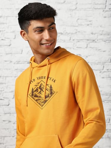 Image of Nobero Men's Printed Regular Fit Hoodie | Cotton Rich Fleece Sweatshirt for Men | Soft & Warm Hooded Pullover | Casual Winter Wear