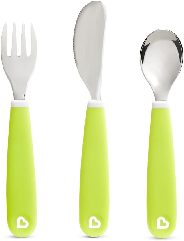 Munchkin Splash Toddler Cutlery Set (Fork, Knife & Spoon), Green