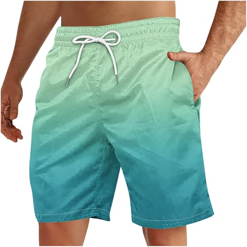 Mens Swimming Trunks 5 Inch Gradient Drawstring Swim Shorts Summer Bathing Suit Swimwear Beachwear with Pockets