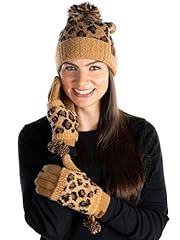 A Leopard Print Glove & Hat - Latte