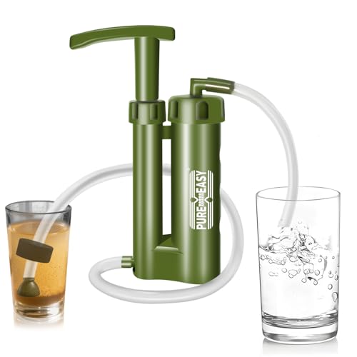 Portable Water Filter for Camping & Survival, Hand Pump Water Filter 3-Stage Purification System,...