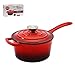 Hamilton Beach Enameled Cast Iron Sauce Pan 2-Quart Red, Cream Enamel coating, Pot For Stove top and Oven Cooking, Even Heat Distribution, Safe Up to 400 Degrees, Durable