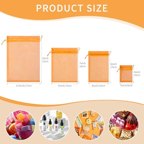 Image of 50PCS Orange Organza Bags 3x4, Small Gift Bags Mesh Drawstring Pouches Mini Sheer Baggies for Jewelry Candy Sachet Goodie Party Favor Bag for Birthday Wedding Graduation Gifts