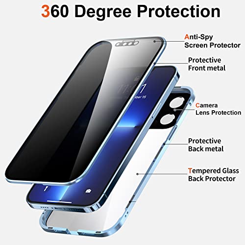 MIMGOAL Case for iPhone 13 Mini Anti-Peep Magnetic Cover,Privacy Tempered Glass Full Cover Built-in Camera Protector,360 Degree Front and Back Protection Metal Bumper Case for iPhone 13 Mini Silver - Image 2