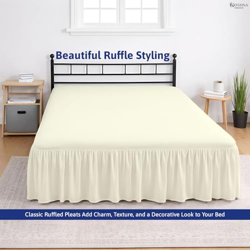 KRISHNA Ruffled Bed Skirt with Split Corners King, 100% Microfiber Hotel Quality, 18 Inch Drop Dust Ruffle Gathered Bedskirt with Platform, 78" x 80", Ivory - image 5