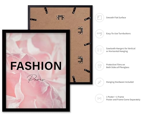 Image of Poster Master Fashion Poster - Paris Print - Pink Art - Trendy Art - Modern Art - Gift for Women & Fashionista - Luxury Haute Couture Decor for Living Room or Girl's Room, 8x10 Black Framed