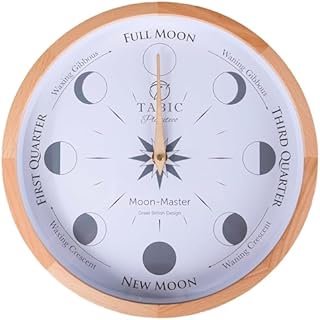 Tabic Planeteco Moon Master - Precision Lunar Phase Wall Clock - Accurate Moon Tracking & Easy-to-Read Dial for Lunar Cycle - Stylish Round Moon Phase Clock - Celestial Home Decor - Natural Stain